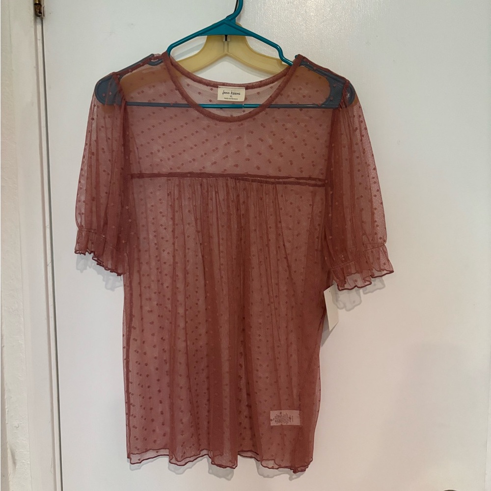 Sheer Polka Dot Top - Mauve